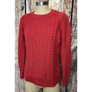L.L. Bean Signature 100% Cotton Crewneck Sweater cable knit Fishermans M Red